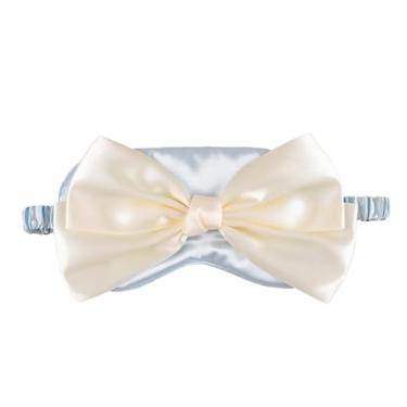 Imagem de Cuofyunl tapa-olho para dormir, decoração com laço, bloqueio de luz, capa de olho de algodão de seda sintética com alça elástica para mulheres (Azul)