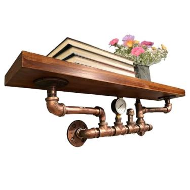 Imagem de Y-Nut Prateleira de parede de madeira de pinho carbonizada de 81,5 cm de largura - Prateleira de armazenamento rutic de pinho nórdico premium e ferro fundido para organização doméstica