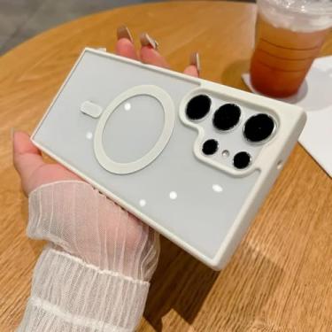 Imagem de Capa magnética transparente para celular Samsung Galaxy S25 S24 Fe S23 S22 Ultra Plus S23fe com carregamento sem fio (para S24 Plus/Branco)