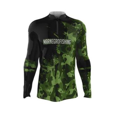 Imagem de Camiseta Mar Negro Peixe Pesca Proteção Solar 50+ Com Luvinha Tucunaré