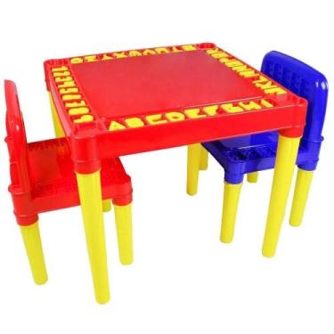 Imagem de Mesa com Cadeira Didatica com Numeros e Alfabeto para Menino - Tritec