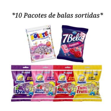 Imagem de Kit 10 Pacotes de Balas Sortidas bolete juquinha 7 belo Festas Saquinh