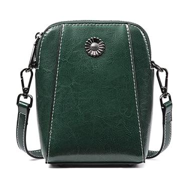 Imagem de Yohora Bolsa feminina de ombro de couro legítimo, bolsa transversal pequena para celular, Verde, Small