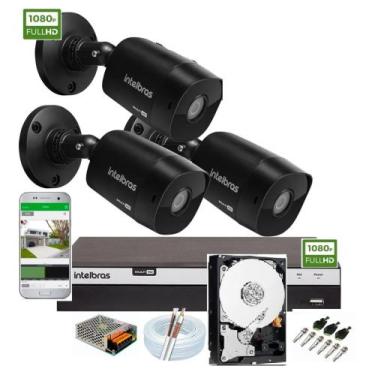 Imagem de Kit Intelbras 3 Cameras de Segurança 1220b Black Full Hd Dvr Mhdx 3004