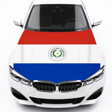 Imagem de Capa de capô de carro com bandeira do Paraguai Capa de capô durável à prova de intempéries com ajuste universal para proteção de todas as estações, ajuste personalizado para carro, caminhão, SUV