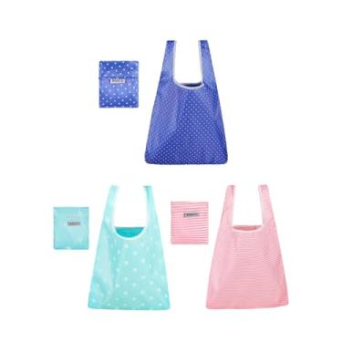 Imagem de iofficego Sacolas de compras reutilizáveis para o dia a dia, pacote com 3 bolsas dobráveis de nylon leves com alças confortáveis, sacolas de compras fáceis de transportar para erros diários, viagens e