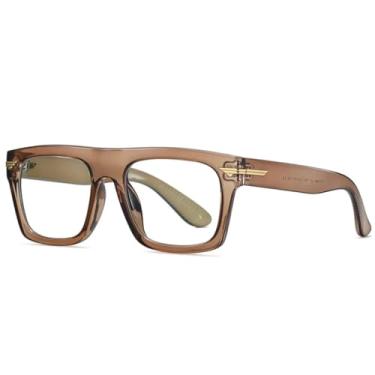 Imagem de Armação de óculos feminina retrô transparente, armação de óculos masculina da moda (Chá)