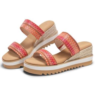 Imagem de Coutgo Sandálias femininas plataforma alpargatas salto plataforma confortável sem cadarço, bico aberto, sapatos de praia de verão, Tecido colorido, 36