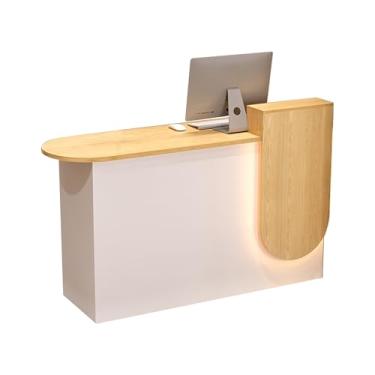 Imagem de Balcão de recepção moderno com balcão, balcão de recepção com luz LED moderno balcão de caixa de varejo com gavetas, mesa de boas-vindas para loja de conveniência hotel salão de beleza (NAT