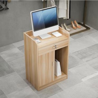 Imagem de Mesa de balcão de recepção, mesa de recepção pequena, mesa de recepção com balcão, balcão de recepção de escritório balcão de recepção para supermercado loja de conveniência hotel (nogueira clara)