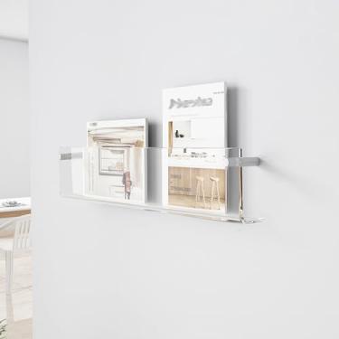 Imagem de Suporte de revistas de acrílico transparente montado na parede - Suporte de brochura e organizador de correio para decoração de casa e escritório - Armazenamento elegante de arquivos e papel (L60 cm