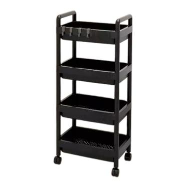 Imagem de Carrinho de cozinha preto com rodízios bloqueáveis - Carrinho de armazenamento prático com alças, montagem fácil, design que economiza espaço para sala de estar, banheiro, escritório e varanda.