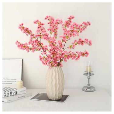 Imagem de Riymusry 3 ramos artificiais de flor de cerejeira – flores artificiais de pêssego de seda rosa, caules de plantas falsas para vaso, casa, casamento, centros de mesa, decoração de jardim de primavera