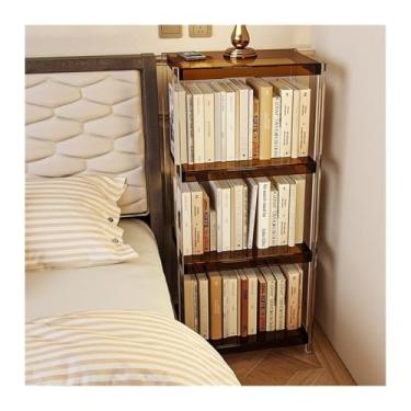 Imagem de CFGH6FDF Estante de livros de acrílico, prateleira de chão, estante simples, prateleira de armazenamento de sala de estar doméstica prateleira de livros independente (marrom)
