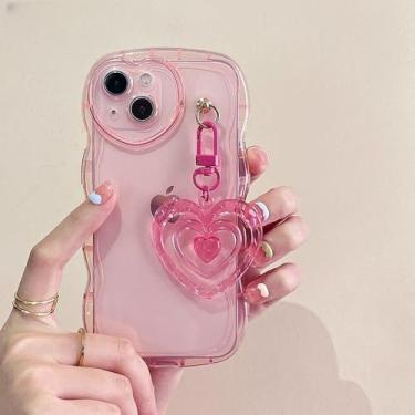 Imagem de Capa de silicone transparente com estampa de coração 3D para iPhone 15, 14, 12, 13 Pro Max, 11, X, XR, 7, 8 Plus, chaveiro fofo, capa macia, 1, para iPhone 15PRO