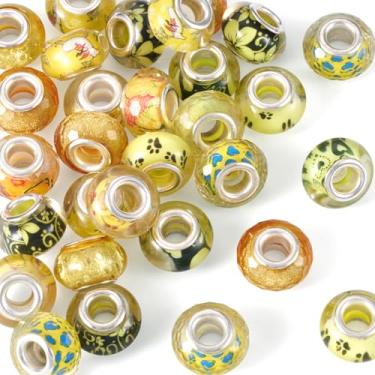 Imagem de Spritewelry Contas europeias de resina para pulseira, contas grandes para fabricação de joias, contas espaçadoras amarelas Rondelle de 14 mm para colar de artesanato faça você mesmo, brinco de 5 mm