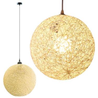 Imagem de Luminária Pendente 30cm Globo Rattan Natural Lustre Teto KJDD-E-109-GO