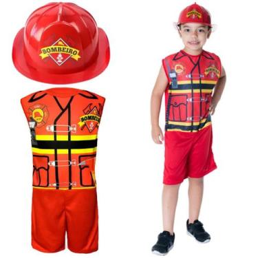 Imagem de Fantasia Infantil Macacão E Capacete Completa De Bombeiro Para Criança
