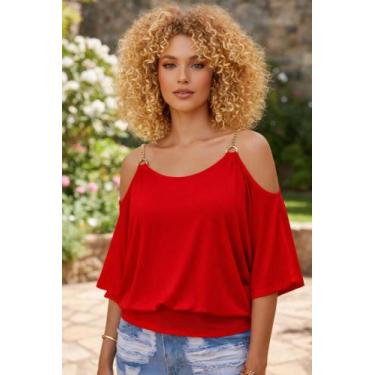 Imagem de Blusa Femenina Viscolaycra Ombro Vazado De Corrente Alcinha - modanasc