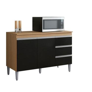 Imagem de Balcão de Cozinha Andréia 100cm Amendoa/Preto + Tampo - AJL Móveis