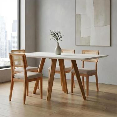 Imagem de Mesa de Jantar 1,60m Tampo de Vidro e Madeira Natural com 4 Cadeiras D