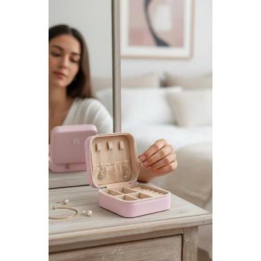 Imagem de Porta Joias Pequeno Rosa c/ Divisórias e Ganchos p/ Viagem - Congratul