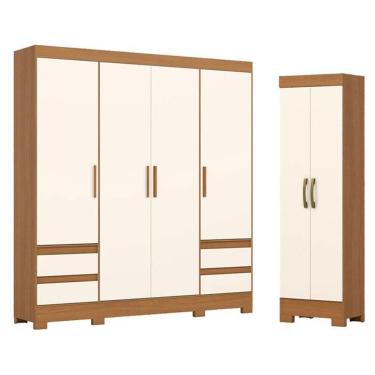 Imagem de Guarda Roupa Casal 04 Portas 04 Gavetas B383 Com Armário Multiuso 2 Portas 3 Prateleira...