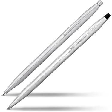 Imagem de Cross Caneta esferográfica média recarregável Classic Century e conjunto de lápis de 0,7 mm, inclui caixa de presente premium - cromado brilhante