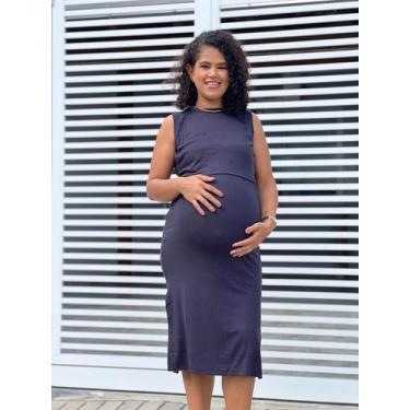 Imagem de Vestido Gabriela Gestante Midi com Abertura de Amamentar - Barriga Cha