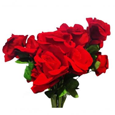 Imagem de Kit 4 Buquês de Rosas Aveludadas Vermelhas Artificiais para Decoração com 5 Flores Cada de Coração Shop