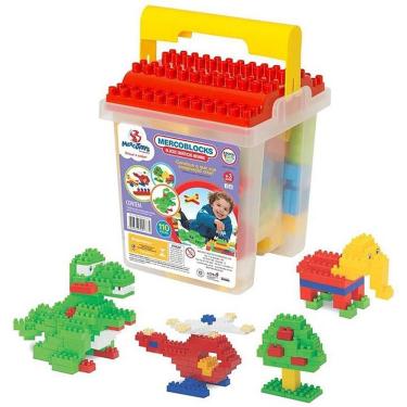 Imagem de Brinquedo de Montar Balde com Blocos 110 Peças Multicoloridas para Crianças Mercotoys