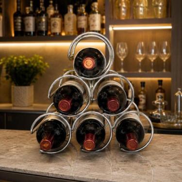 Imagem de Adega de Mesa Suporte 06 Garrafas de Vinho Prata Metal Bar - Btc