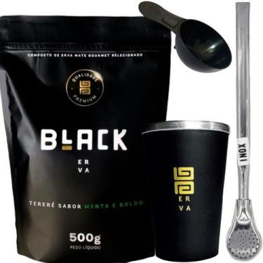 Imagem de Kit: Erva + Copo Alumí Térmi Preto + Bomba Tradi Inox + Scooper - BLAC