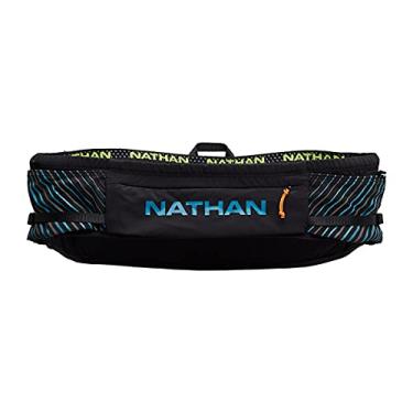 Imagem de Nathan Cinto de corrida Pinnacle Hidratação Cintura/CinturPack. Inclui frasco macio, armazenamento, bolso com zíper. Para corrida, pochete de caminhadas. Sem salto!, Preto/Azul Me Away, S/M, Cinto