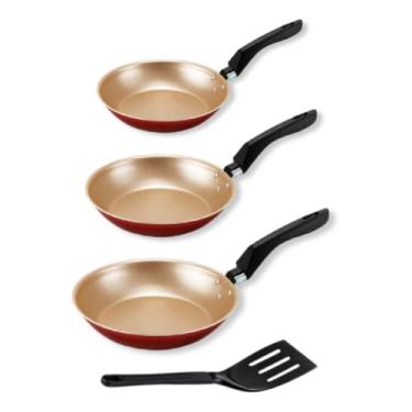 Imagem de Kit 3 Frigideiras Francesa AntiAderente 16 18 20 com Espátula - Cereja com Dourado Não Gruda