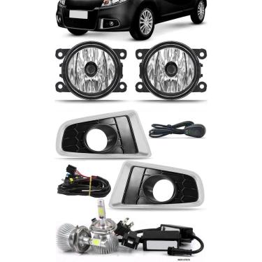 Imagem de Kit Farol de Milha Neblina Renault Sandero 2011 à 2014 Moldura Cromada Botão Alternativo + Kit Lâmpada Super LED 6000K