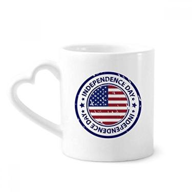 Imagem de Caneca com estampa de bandeira do dia da independência dos EUA caneca de café cerâmica copo de coração de vidro