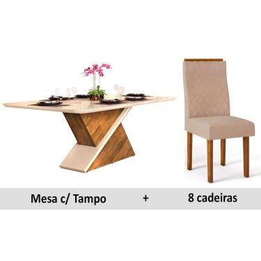 Imagem de Conjunto: Mesa Sala Jantar Zafira Tampo de MDF c/ Vidro 200cm + 8 Cadeiras Maia Demolição/OW/Saara - DJ Móveis