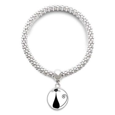 Imagem de DIYthinker Bracelete de prata com pingente de gato preto sentado, dia das bruxas, desenho animal, bracelete ajustável