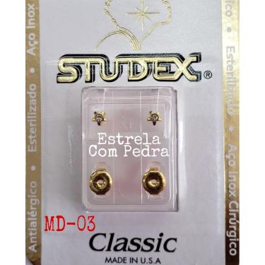 Imagem de Brinco Studex Classic 4Mm Estrela Cristal Medio Dourado