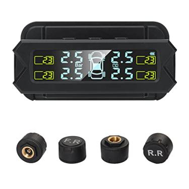 Imagem de SAGNUS Sistema de monitoramento da pressão dos pneus, TPMS de energia solar sem fio com 5 modos de alarme, display LCD com retroiluminação automática, 4 sensores 0-81 PSI