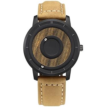 Imagem de Relógio masculino de madeira marrom, quartzo, ímã magnético, acionamento por esfera, mostrador de madeira, pulseira de borracha preta, relógio de pulso masculino, 14, Relógios de quartzo