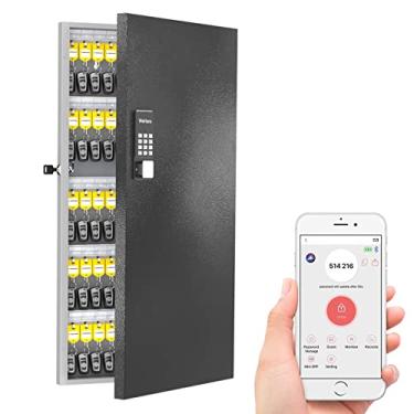 Imagem de Organizador de armário de 120 chaves, caixa de bloqueio de chave de metal para montagem na parede usa tecnologia OTP, senha fixa/desbloqueio Bluetooth, aplicativo gera códigos PIN remotamente sem internet, ótimo para gancho de chave e armazenamento
