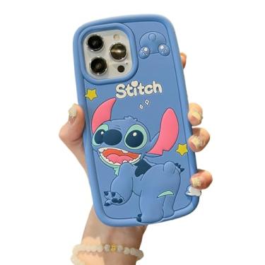 Imagem de Hosiss Capa compatível com iPhone 15 de 6,1 polegadas, capa de silicone com desenho 3D Stitch 3D, personagem animal fofo do filme capa protetora legal à prova de choque para meninas, meninos,