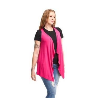 Imagem de Colete de Bico Blusa Cardigan Feminino Plus Size Terceira Peça Viscolycra Ca5plus-ROSA-G4-Feminino