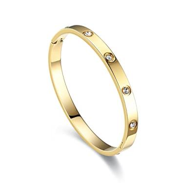 Imagem de cutepul Pulseiras de amor de aço inoxidável da amizade, ouro e prata, preenchidas com zircão cúbico, presente de aniversário e casamento (dourado, 17 cm), Trumpet, Zircônia cúbica