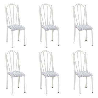 Imagem de Kit 6 Cadeiras De Cozinha Alasca Estampado Linho Pés De Ferro Branco - Pallazio