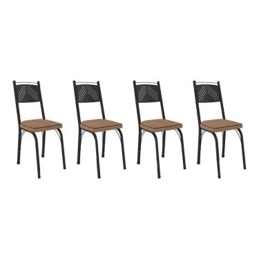 Imagem de Kit 4 Cadeiras De Cozinha Virginia Estampado Rattan Bege Pés De Ferro Preto