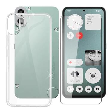 Imagem de Capa para celular for Nothing CMF Phone 1 (6,7 polegadas) + vidro temperado, capa à prova de choque, capa de silicone macio antiarranhões transparente + protetor de tela de dureza 9H