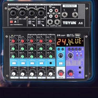 Imagem de Mesa De Som TEYUN A6 6 canais，mixer de placa de som de 6/5/4/3 canais com Bluetooth, entrada USB para PC e alimentação fantasma de 48V para música, podcasting e produção Melhor que teyun A4 NA4 A3